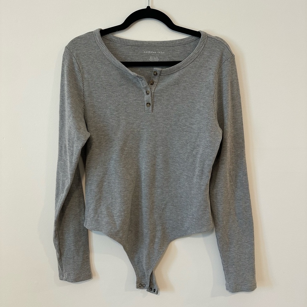 American Eagle Outfitters Gray Ribbed Bodysuit